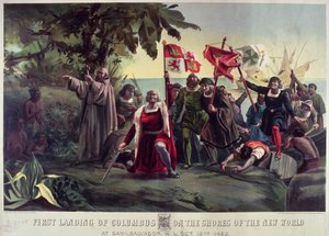 The First Landing of Columbus on the Shores of the New World at San Salvador, Oct. 12th 1492, Published by Currier and Ives by Dioscoro Teofilo Puebla Tolin